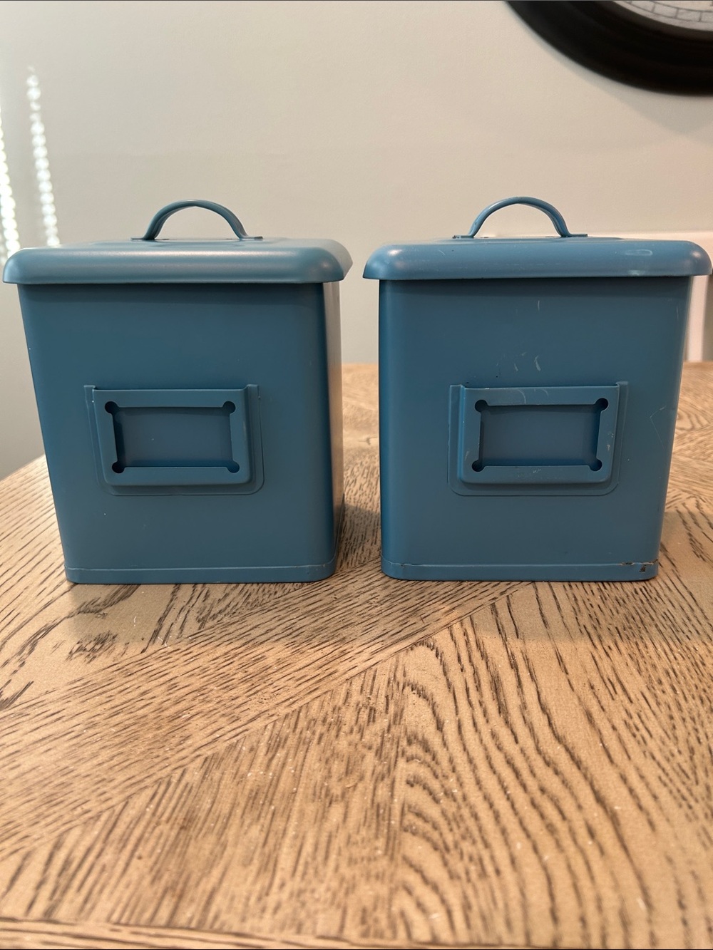 Set of 2 Vintage style metal Storage Canisters in Matte Blue
